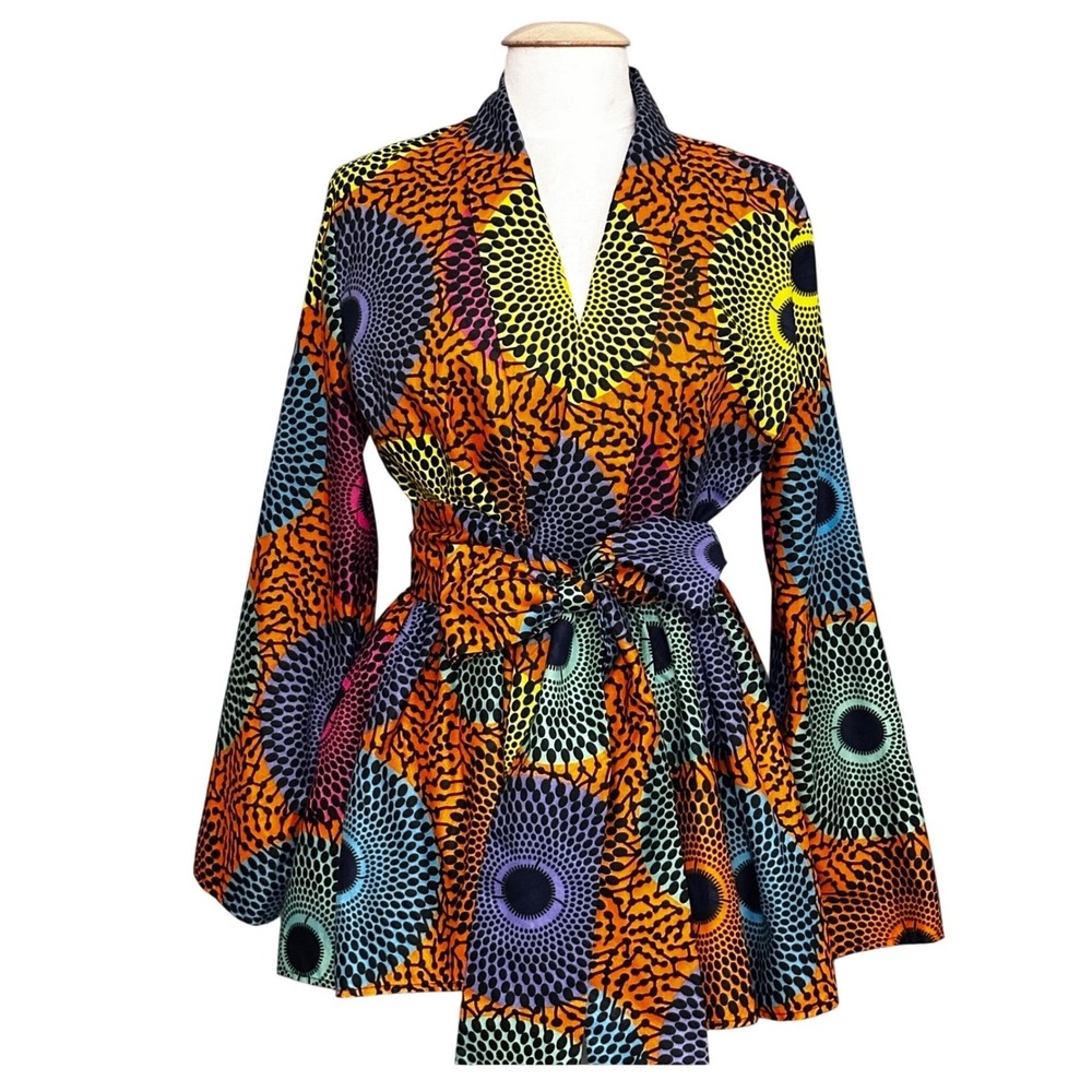 Shenbolen Jacket Top XL Ankara African Wax Fabric Open Wrap Kimono Ethnic Tribal